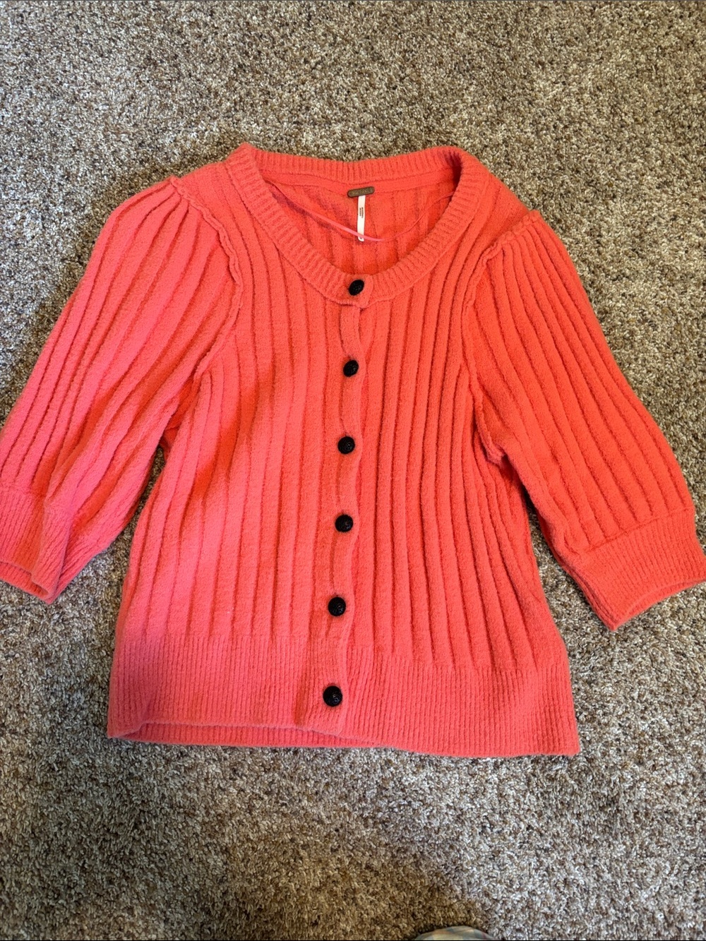 Free People Ribbed Button-Front Sweater Cardigan - Coral Pink